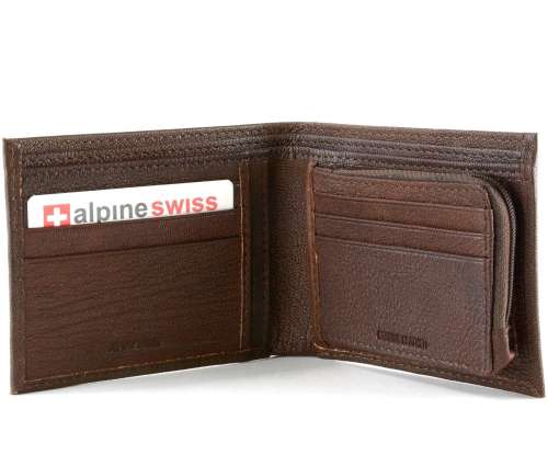 Alpine Swiss Mens Leather Wallet Zipper Coin Pocket 2 Billfold Multi Card Bifold Best Deals in USA